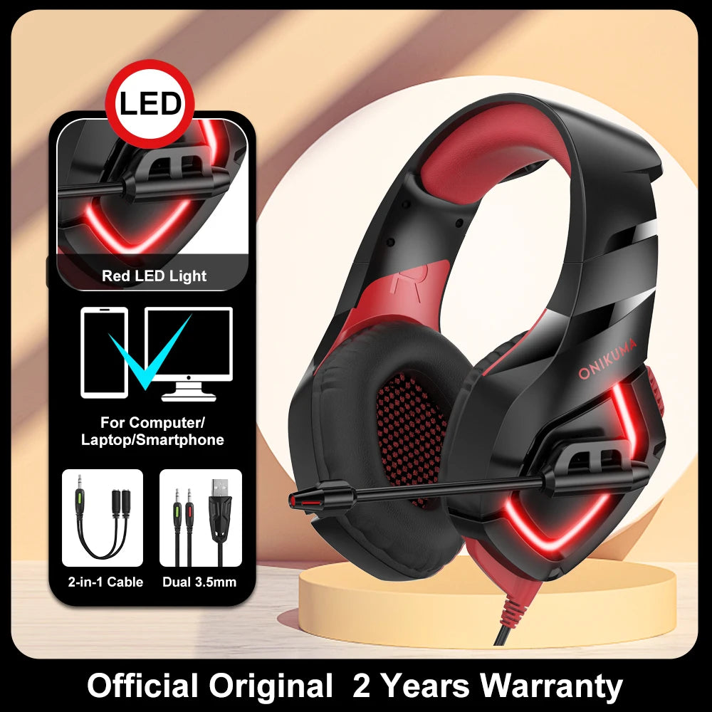 ONIKUMA X15 Pro RGB Head Beam Gaming Headphones with Mic 3.5mm Durable Stereo Surround RGB Headset Gamer for Game for PS5 Switch