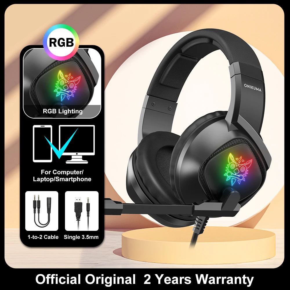 ONIKUMA X15 Pro RGB Head Beam Gaming Headphones with Mic 3.5mm Durable Stereo Surround RGB Headset Gamer for Game for PS5 Switch