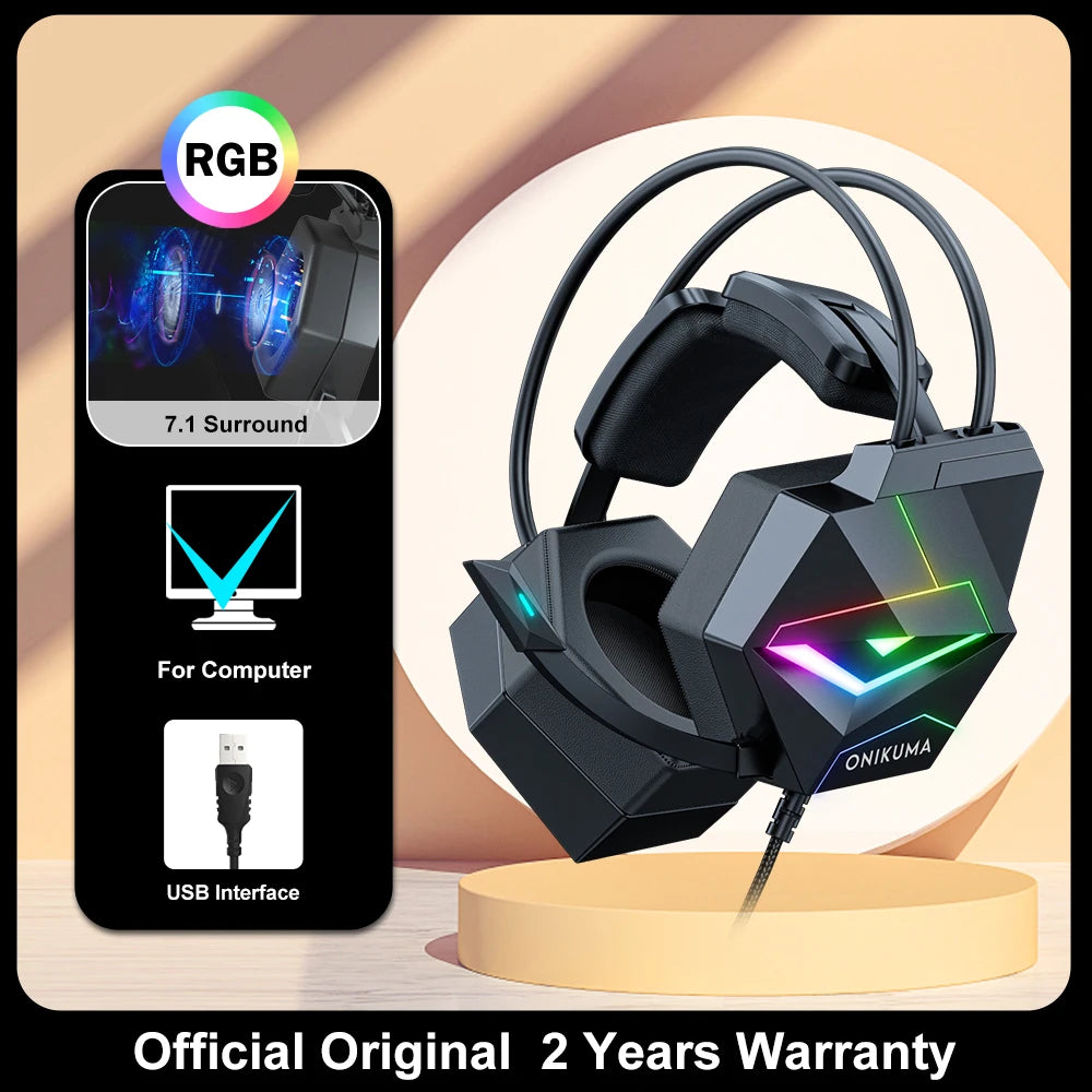 ONIKUMA X15 Pro RGB Head Beam Gaming Headphones with Mic 3.5mm Durable Stereo Surround RGB Headset Gamer for Game for PS5 Switch