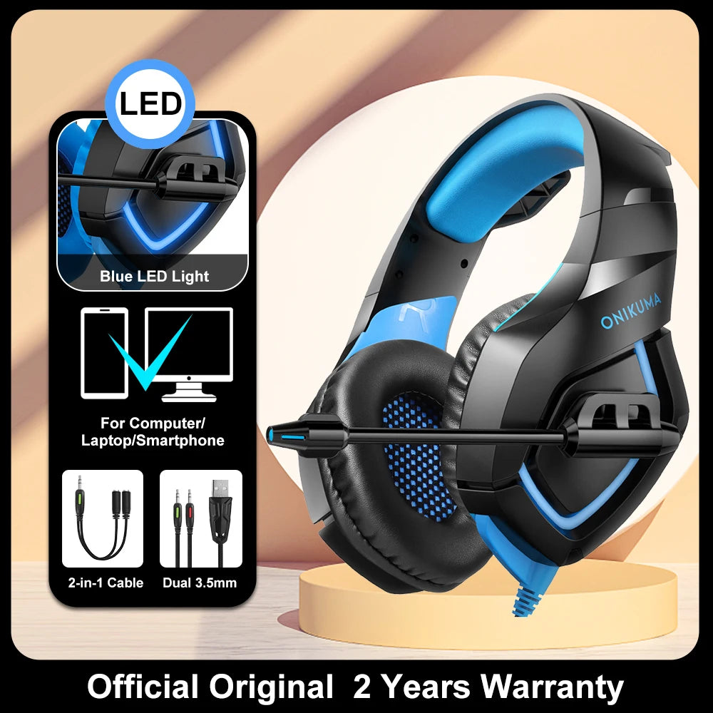 ONIKUMA X15 Pro RGB Head Beam Gaming Headphones with Mic 3.5mm Durable Stereo Surround RGB Headset Gamer for Game for PS5 Switch