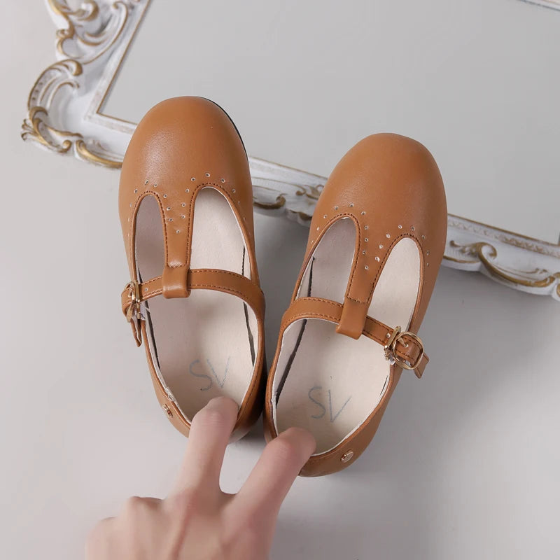 Spring Kids Princess Shoes Children T Bar Shoes Baby Girls Fashion Shos Toddler Ballet Flats Sweet Leather Shoes Mary Jane New