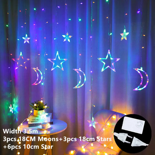 LED Star Fairy String Light Curtain Garlands Christmas Lights Decor for Room Home Holiday Lighting Wedding Mubarak Ramadan Decor