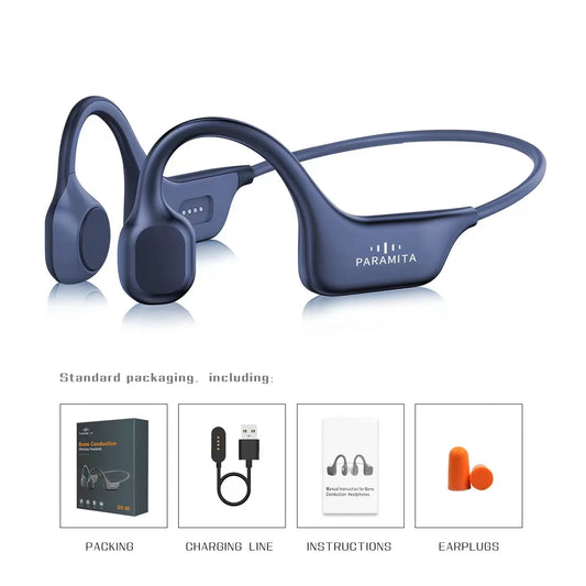 PARAMITA Real Bone Conduction Headphones Bluetooth Wireless Earphones Waterproof Sports Headset with Mic for Workouts Running