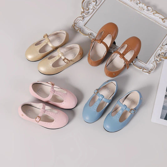 Spring Kids Princess Shoes Children T Bar Shoes Baby Girls Fashion Shos Toddler Ballet Flats Sweet Leather Shoes Mary Jane New